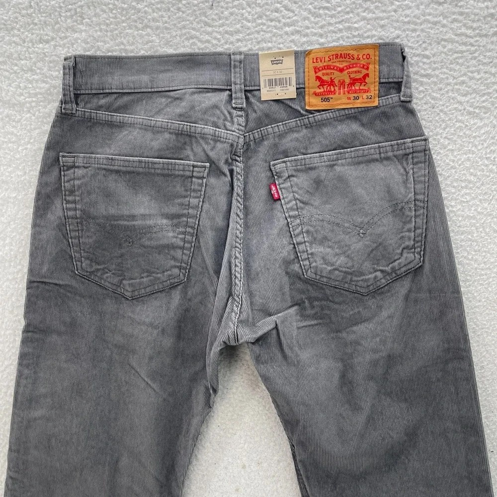 Levi's Pants Men's 30x32 Gray 505 Corduroy Pinwale Regular Fit Straight Preppy